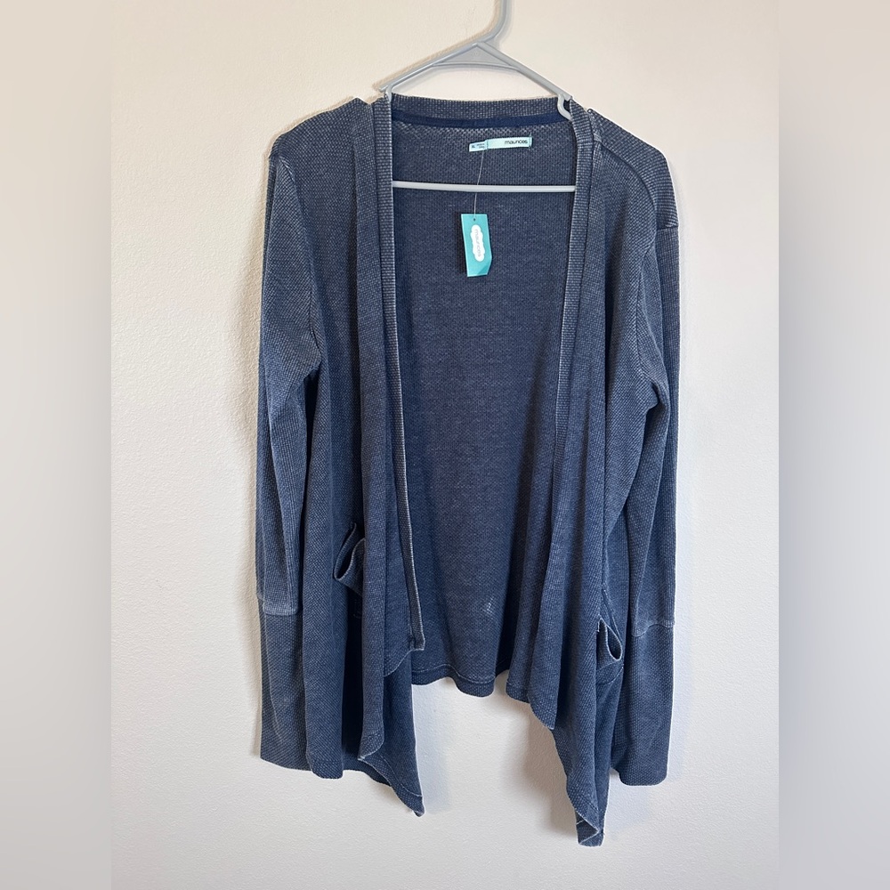 NWT Maurice’s women’s Blue Open-Front cardigan sweater size XL distressed fabric